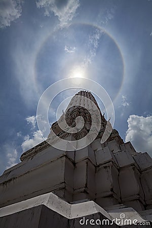 Marvelous double sun halo the Thai style in temple. Marvelous double sun halo. Stock Photo