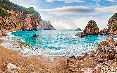 Marvelous summer view of Gyali beach. Amazing morning seascape of Ionian Sea. Fantastic outdoor scene of Corfu island, Greece, Eur Stock Photo