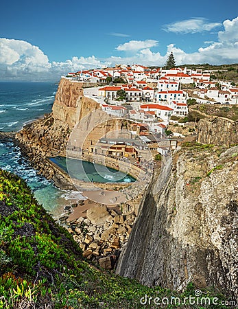 Marvelous view on Azenhas do Mar, small town at Atlantic ocean coast.Municipality of Sintra, Portugal Stock Photo
