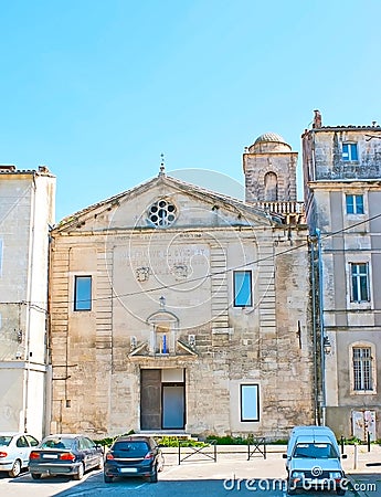 Historic building of St Martin Church Templum Sancti Martini, Arles, France Stock Photo