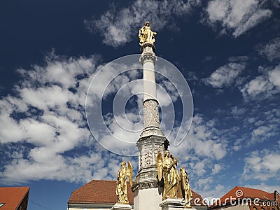 mary gold statue in front of cathedral Zagreb Croatia architecture city town Stock Photo
