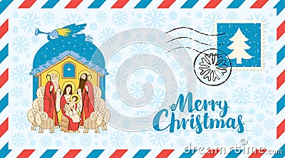 Mary and Jesus. Adoration of the Magi. Envelope Vector Illustration