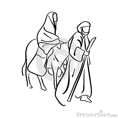 Mary and Joseph in the dessert with a donkey on Christmas Eve se Vector Illustration