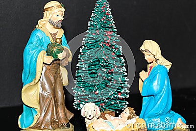 Mary and Joseph with Jesus statues Stock Photo