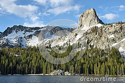 Mary lake and Crystal crag in Mammoth lakes, California Stock Photo