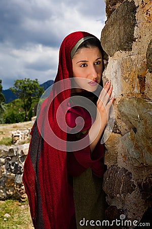 Mary Magdalene at Jesus` grave Stock Photo