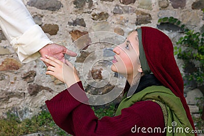 Mary Magdalene sees Jesus on Easter morning Stock Photo