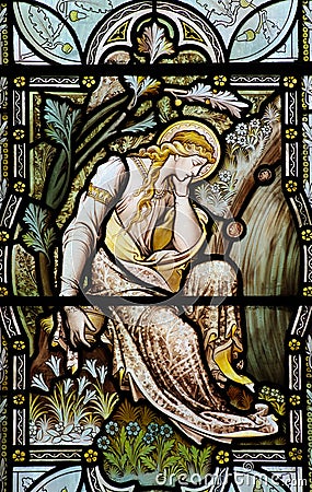 Mary Magdalene in stained glass Stock Photo