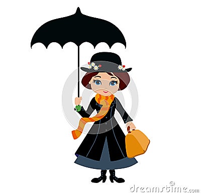 Mary Poppins with umbrella Vector Illustration