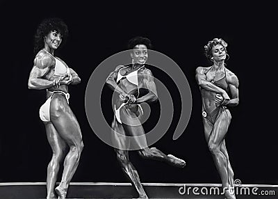 Mary Roberts, Carla Dunlap, and Carla Temple Pose at 1984 Ms Olympia in Montreal Editorial Stock Photo