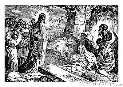 Jesus Resurrects Lazarus of Bethany vintage illustration Vector Illustration