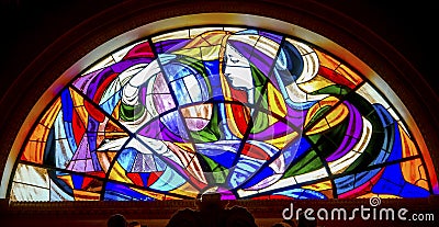 Mary Stained Glass Basilica of Lady of Rosary Fatima Portugal Stock Photo