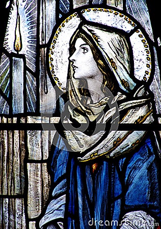 Mary in stained glass Stock Photo