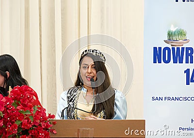 Maryam Fasihy speaking at Nowruz celebration at City Hall. Editorial Stock Photo