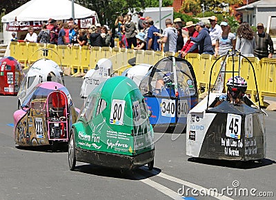 Maryborough hosts a 24-hour trial in which schools from around Australia race their human- and hybrid-powered vehicles Editorial Stock Photo