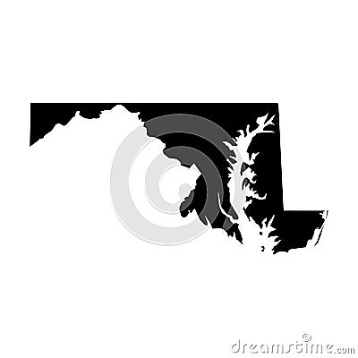 Maryland, state of USA - solid black silhouette map of country area. Simple flat vector illustration Vector Illustration