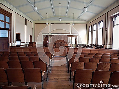 Courtroom of the Historic Marshall County Courthouse Stock Photo