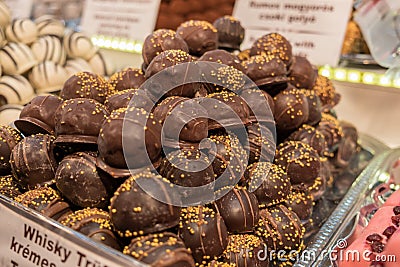 Marzipan and chocolate sweets at christmas tradition market at B Editorial Stock Photo