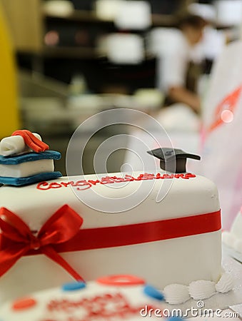 Marzipan Covered Decorated cakes in display Stock Photo