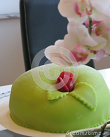 Marzipan gateau with Rose on top Stock Photo