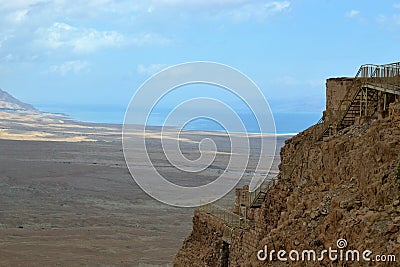 Masada - ancient fortification, desert fortress of Herod in Judean desert, view of dead sea, Israel Stock Photo