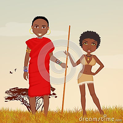 Masai man and African woman Stock Photo