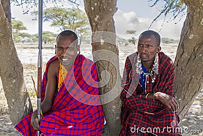 Masai men in the village, Tanzania Editorial Stock Photo