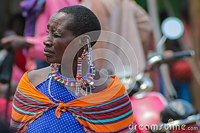 Masai tribe traditional dressed woman in Africa Editorial Stock Photo