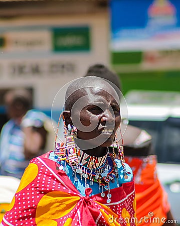 Masai tribe traditional dressed woman in Africa street Editorial Stock Photo