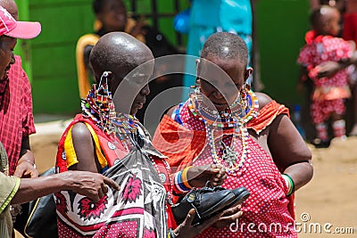 Masai tribe traditional dressed women in Africa street Editorial Stock Photo