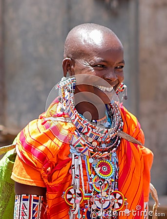 Masai tribe traditional dressed young woman in Africa Editorial Stock Photo
