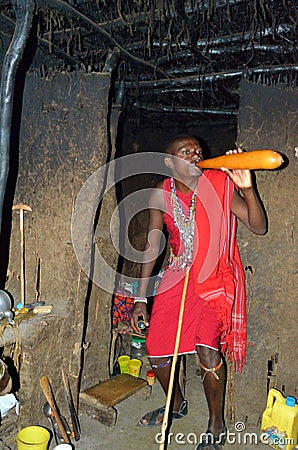 Masai Villager Drinking Blood Inside His Home Editorial Stock Photo
