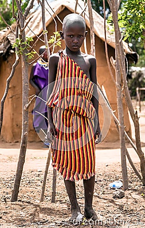 African child wearing traditional clothes in Masai tribe Editorial Stock Photo