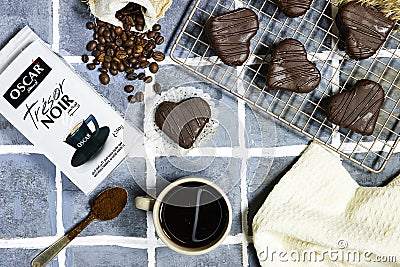 Mascara, Algeria - April 29, 2023: heart shaped chocolate cookies with coffee beans Editorial Stock Photo
