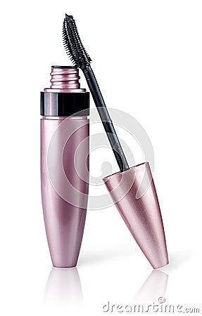 Mascara brush wand applicator tilted pink Stock Photo