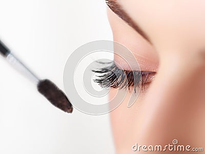 Mascara Brush. Woman eye with long eyelashes. Stock Photo