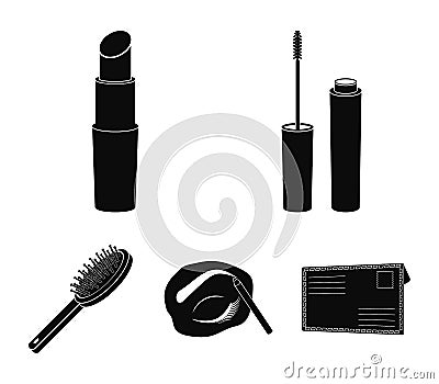 Mascara, hairbrush, lipstick, eyebrow pencil,Makeup set collection icons in black style vector symbol stock illustration Vector Illustration