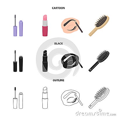 Mascara, hairbrush, lipstick, eyebrow pencil,Makeup set collection icons in cartoon,black,outline style vector symbol Vector Illustration