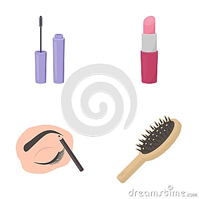 Mascara, hairbrush, lipstick, eyebrow pencil,Makeup set collection icons in cartoon style vector symbol stock Vector Illustration