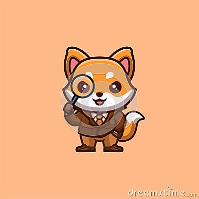 Fox Detective Cute Creative Kawaii Cartoon Stock Photo