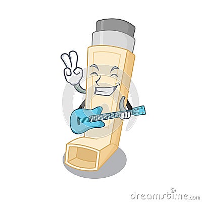 A mascot of asthma inhaler performance with guitar Vector Illustration