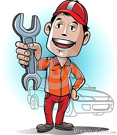Mascot auto Mechanic service center Vector Illustration