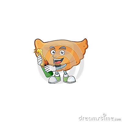 Mascot cartoon design of cornes de gazelle making toast with a bottle of beer Vector Illustration