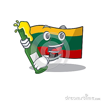 Mascot cartoon design of flag lithuania with bottle of beer Vector Illustration