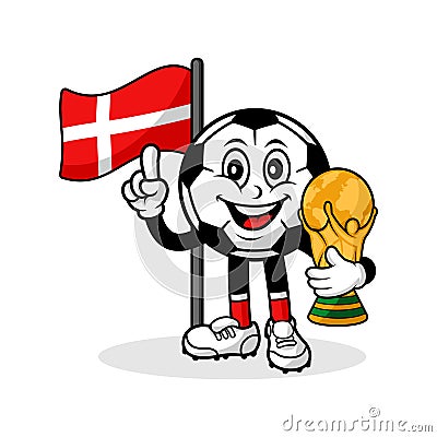 Mascot cartoon football denmark flag with trophy world winner Vector Illustration