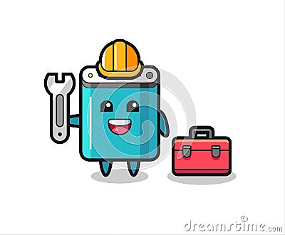 Mascot cartoon of power bank as a mechanic Vector Illustration