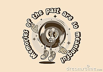 Mascot character of old round vinyl with happy face Vector Illustration