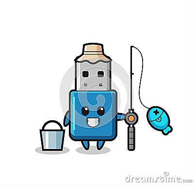 Mascot character of flash drive usb as a fisherman Vector Illustration