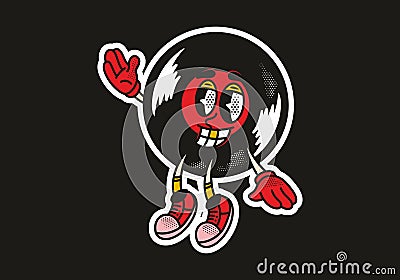 Mascot character sticker of old round vinyl with happy face Vector Illustration