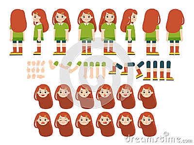 Mascot creation kit of little girl for different poses. Vector Illustration